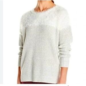 Two by Vince Camuto Winter White Eyelash Colorblock Knit Sweater Size XL
